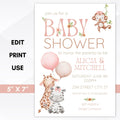 baby girl safari baby shower invite editable template